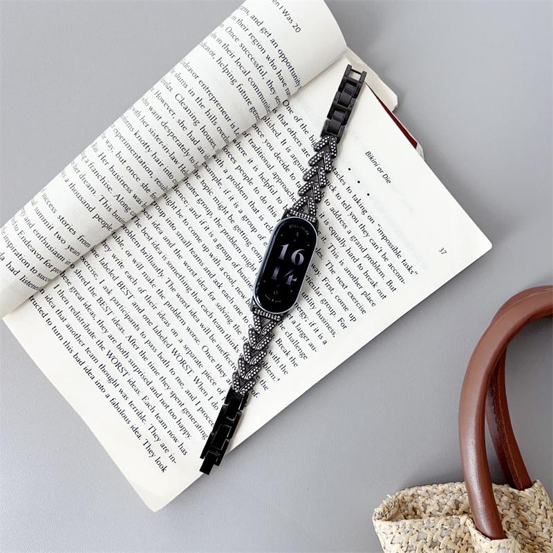 

Браслет Bling для Xiaomi Mi Band 9, элегантный смарт-браслет, сменный ремешок для женских часов, легко регулируемый браслет Mi Band 8 серебряный