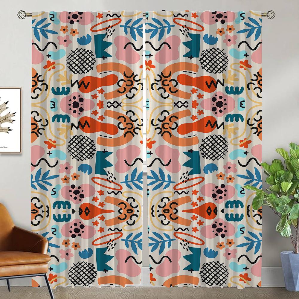 Art Pattern Curtains for Bedroom Partition Elegant Room Curtains 2 Pieces Halloween Decoration Shades Blackout Curtain Living