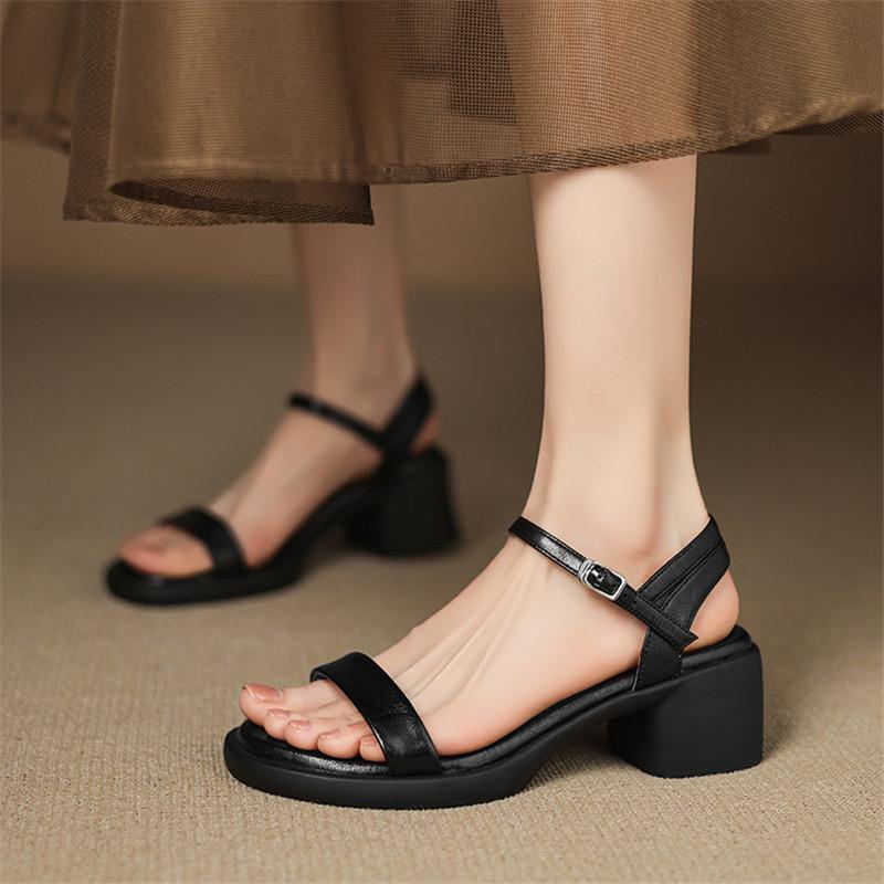 Fashion New Summer Sandals Split Leather Women Shoes Round Toe Sandals for Women Fashion Chunky Heel Sandals High Heels Gladiator Shoes