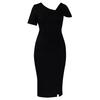Women Fashion Elegant Solid High Waist Hip Wrap Short Sleeve Midi Dress