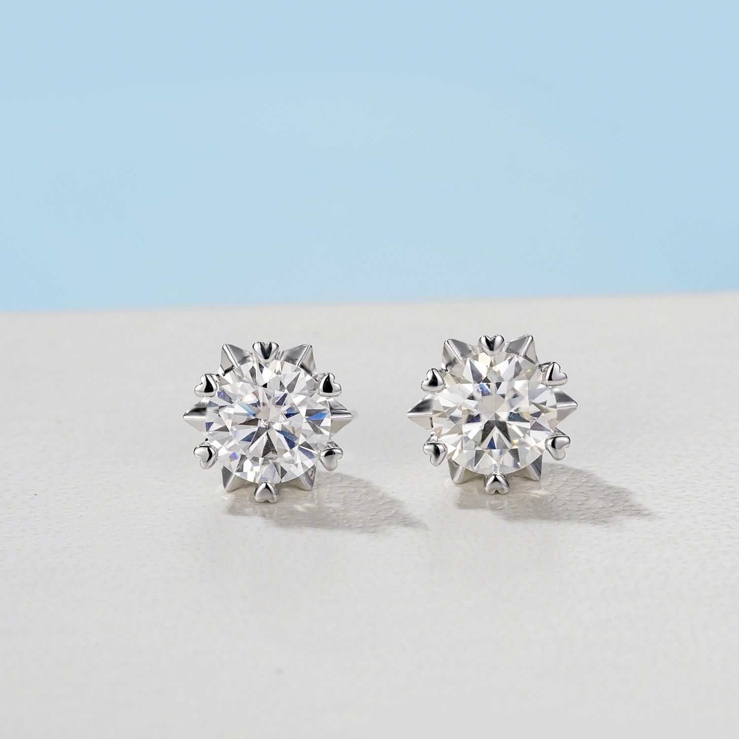 925 Sterling Copper Female Luxury Crystal Round Stud Earrings Vintage Wedding Zircon White Zircon Stone Earrings New Nice
