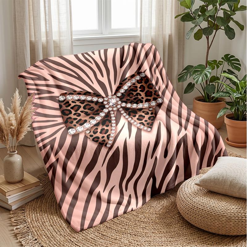 Leopard Print Bow Tie 1 Theme Blanket Lightweight Warm Flannel Blanket Decorative Throw Blanket for Home Decoration