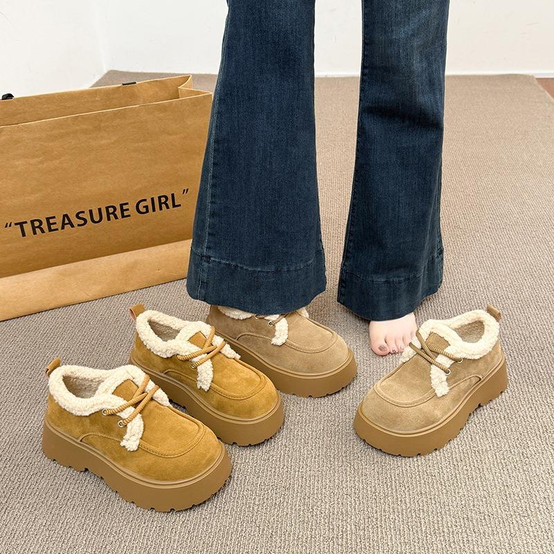 Retro Thick-soled Velvet Cotton Shoes for Women's New Winter Warm Student Hairy Edge Shoes for Women