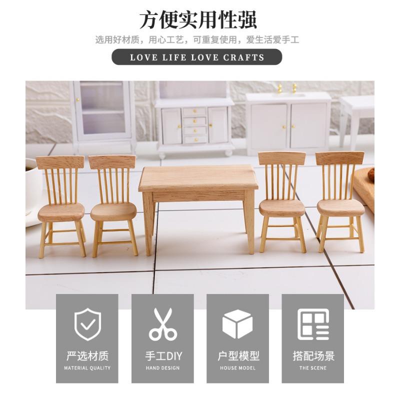 Miniature Model Mini Oak Dining Table Chairs Table Table Food Play Dollhouse Accessories Diy