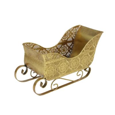 Metal Holiday Sleigh Ornament Detailed Carving Design Candy Container For Office Desk Decorations And Christmas Gifting