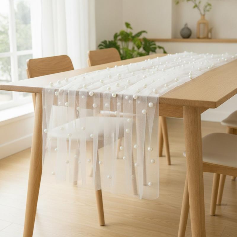 Durable Six-Color Pearl Table Runner Easy Care Washable for Wedding Reception Holiday Party Christmas Table Decoration