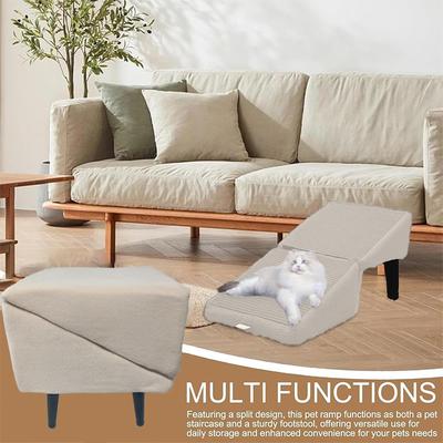 2-in-1 Omkeerbare Houten Huis Trapkruk Hondentrap Trappen, Hondentrap Poef, Opvouwbare Antislip Gesplitste Poef Hondentrap