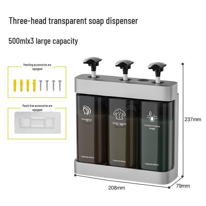 Punch-Free Wall-Mount Soap Dispenser for Shampoo & Shower Gel, Manual Press, Light Luxury Style