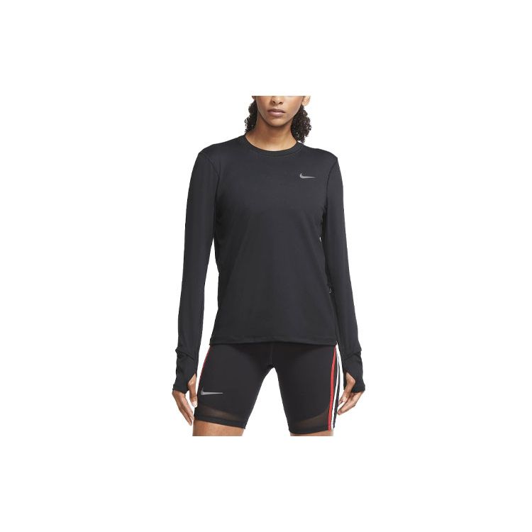 

Nike Dri-FIT Solid Logo Loose Fit Long Sleeve T-Shirt Women Tops Black CU3277-010 M