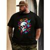 European Size Graphic Design Men's Cotton T-Shirt Soft Breathable Solid Tee for Daily with Headphones And Colorful Spray Paint Effect Beat Mode Text