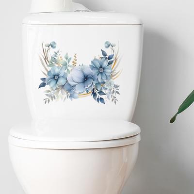Waterverf Blauw Bloemen Toiletbril Sticker Badkamer Decoratie Verwijderbaar Waterdicht Muursticker