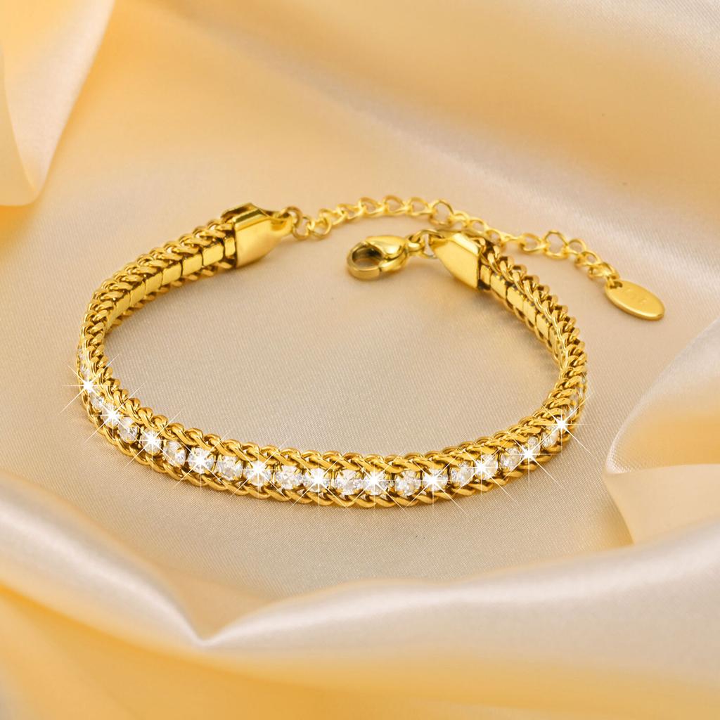 Tennis Bracelet for Women, Classic Cubic Zirconia Gold Plated Sparkling, Non Tarnish Stacking Chain Bracelet