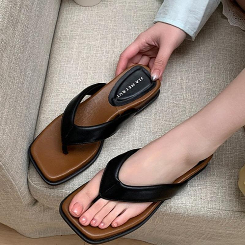 Mode Damen Retro Sommer Zehensteg Keilabsatz Pantoletten Lässig Komfort Absatz Strandurlaub Slides Schuhe Mode Sandalen