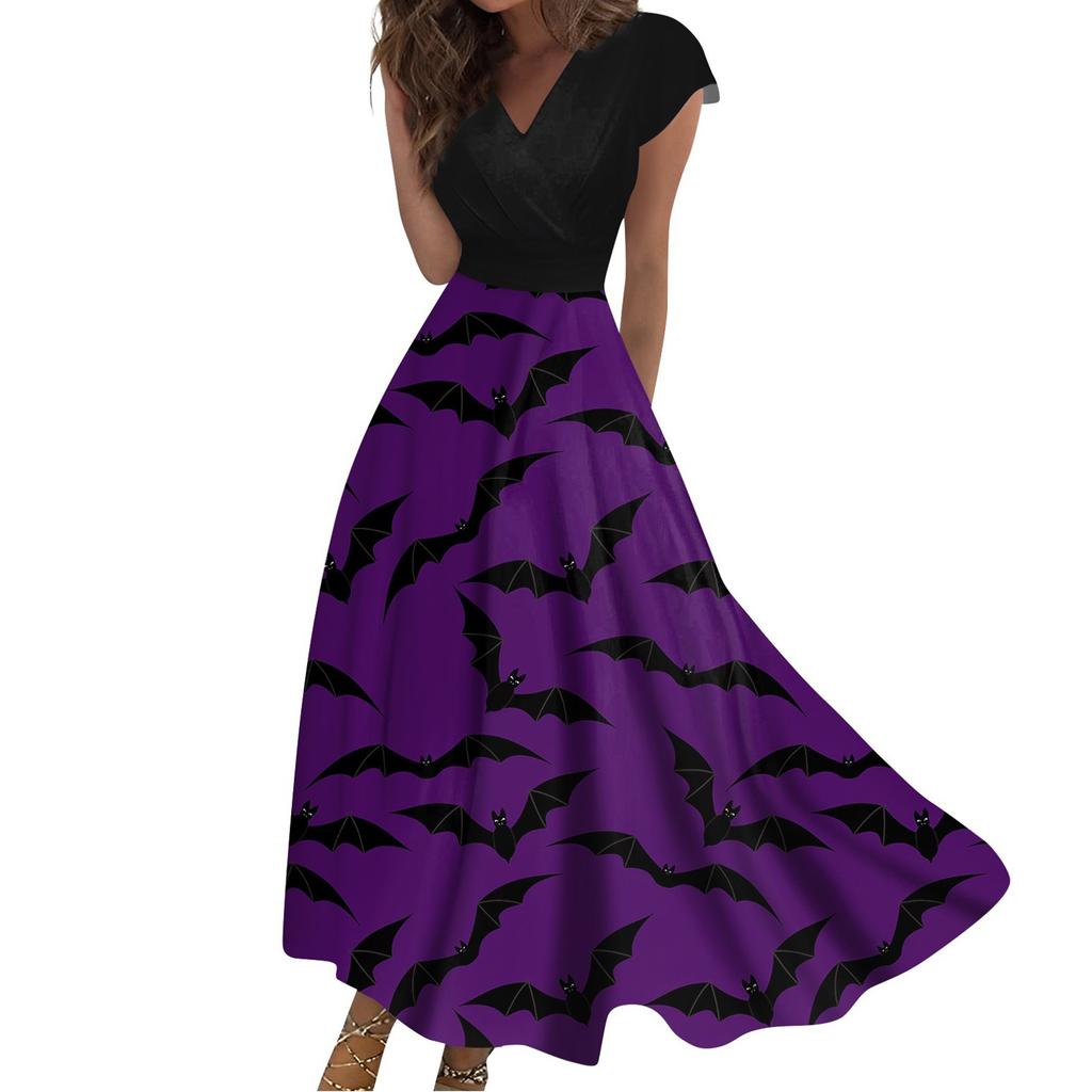 Women's Long Dress Maxi Dress Casual Dress Casual Short-Sleeve V Neck Boho Waist Halloween Printed Dress