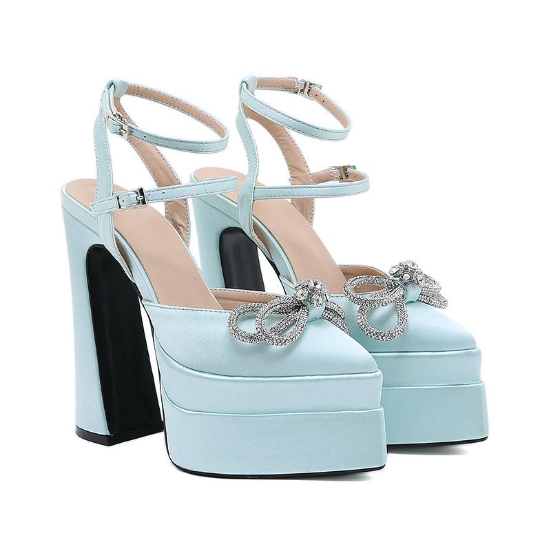 New fashion water platform thick heel hate sky high pointed satin high heel catwalk show women's single shoes rhinestone women's shoes