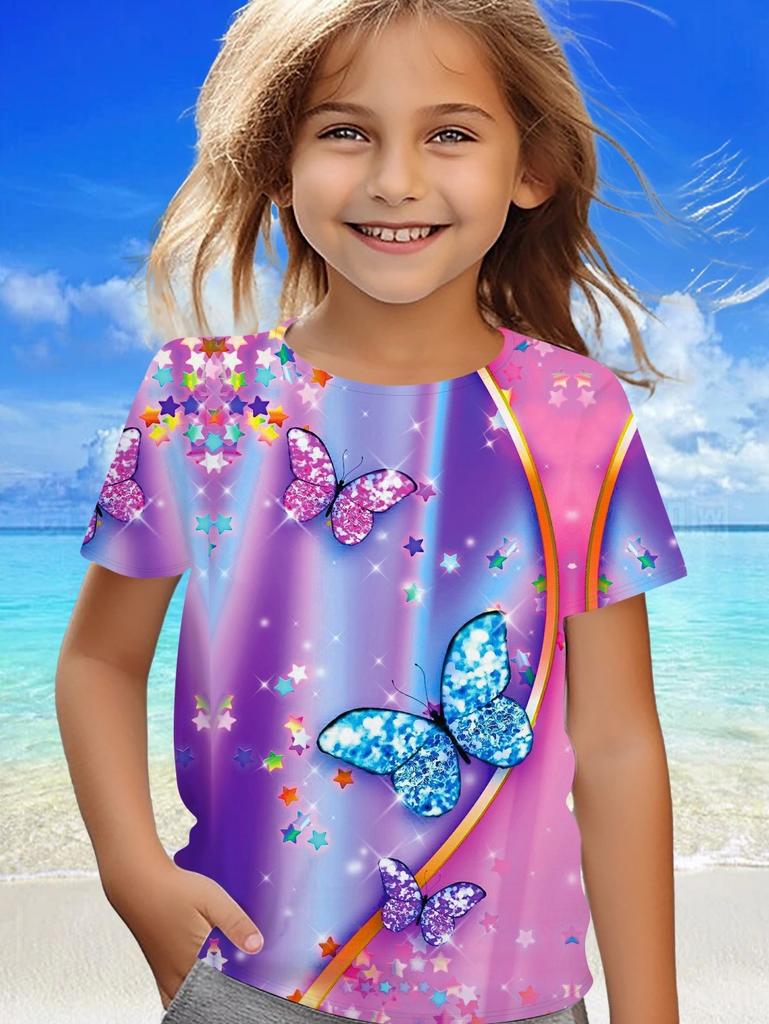 Children's Clothing Girl Clothes Summer Short Sleeve Kawaii Butterfly Printed T-Shirt for Girls Fashion O-Neck 2025 Kids Clothes