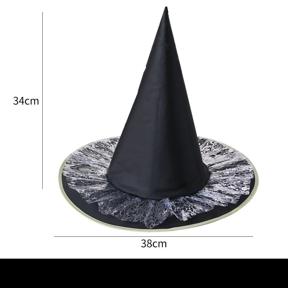 Halloween Witch Hat with Silver Buckle  Veil Kids Adult Cosplay Costume Prop Spooky Party Headwear