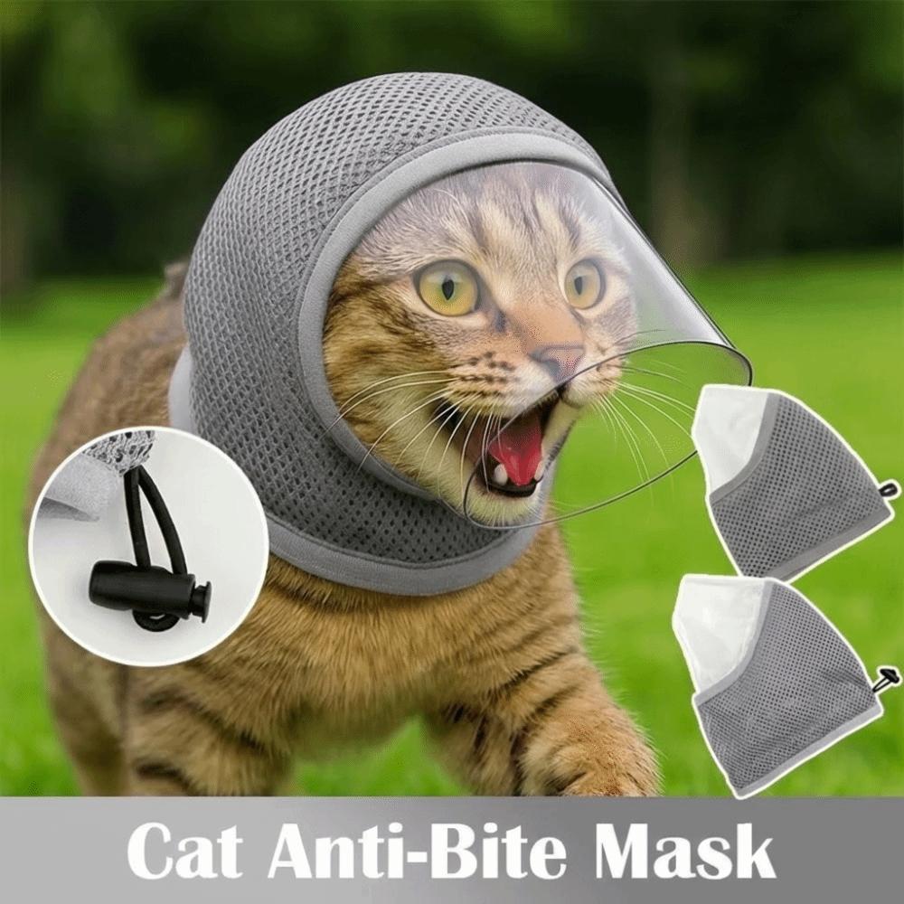 Adjustable Drawstring Anti-Licking Mask Anti Biting Kitten Headgear  Prevent Accidental Ingestion