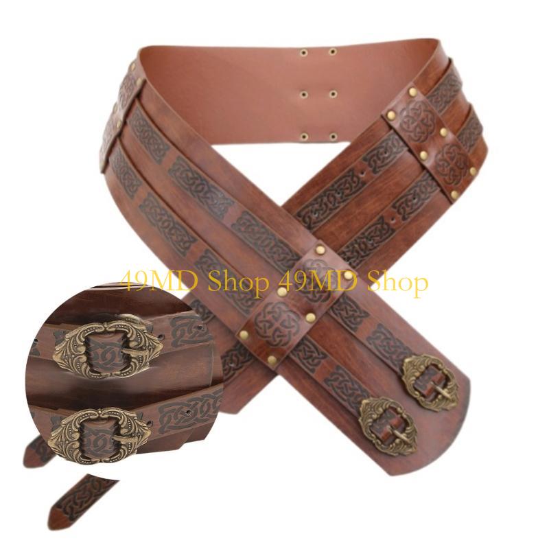49MD Cosplay Embossed Belt Wide Belt Medieval Brown Waistband for Photoshoots