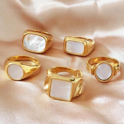 Modischer, 18 Karat vergoldeter Retro-Muschelring – Europäischer und amerikanischer Stil
