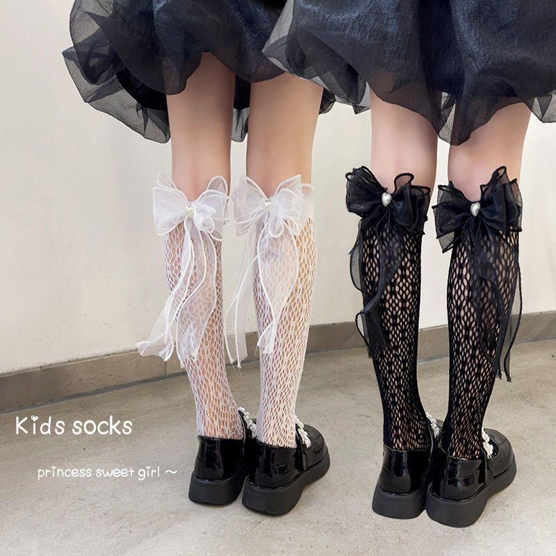 Thin Lolita Bow Girls' Stockings in Summer Lace Bud Stockings Japanese Princess Straight Calf Socks
