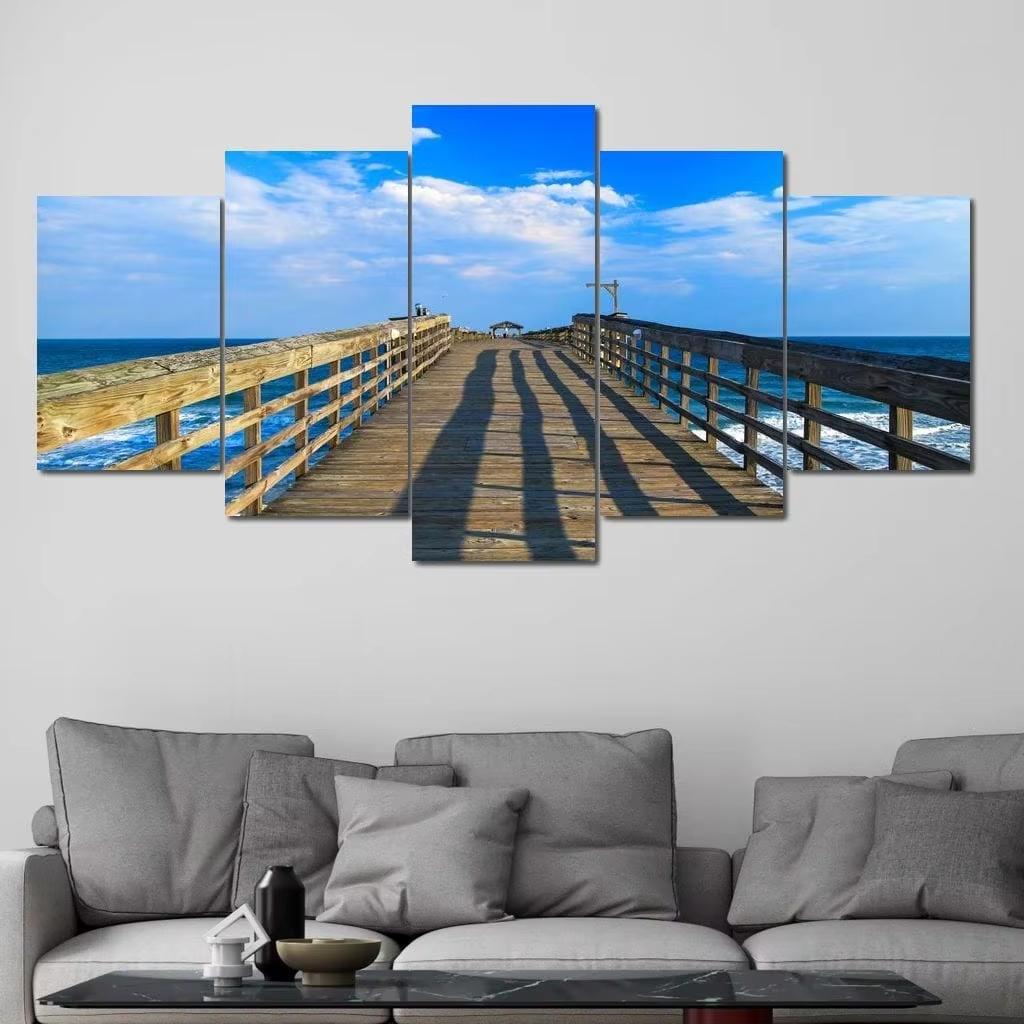 Beautiful Bali Ocean Sea Blue Tropical Palm Tree Canvas Painting Beach Clouds Posters 5 Piece Wall Art for Living Room Decor