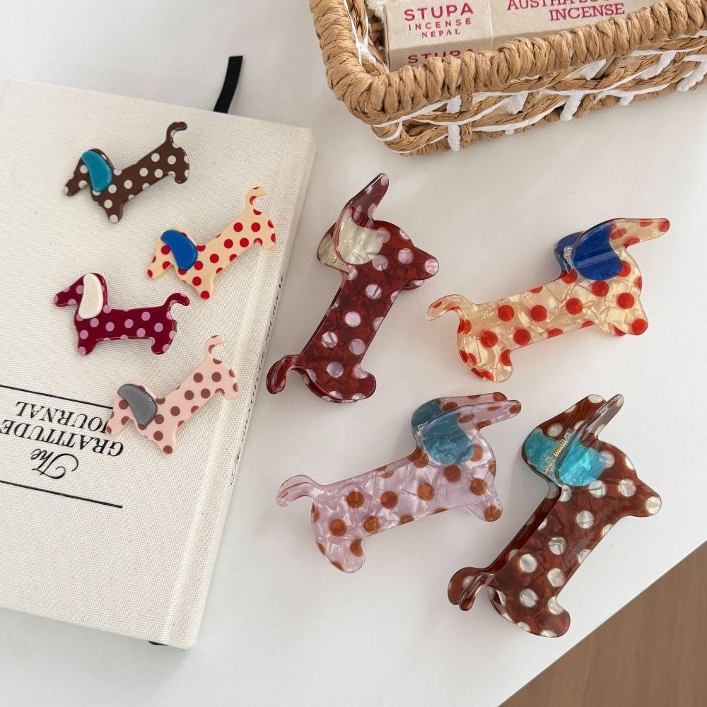 Sweet Pvc Polka Dot Dog Hair Claw Large Geometry Cartoon Hairpin Bang Clip Hair Accessories Puppy Side Clip Vacation