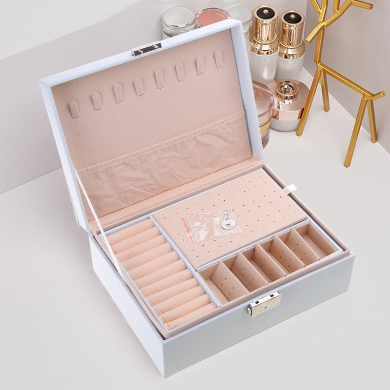 Elegantes Schmuckkästchen mit doppelter Schicht, tragbare Aufbewahrungsbox aus PU-Leder, geeignet für Ringe, Ohrringe, Armbänder und Halsketten