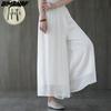 DIMANAF Plus Size 2021 Women Linen Pants Elastic Vintage Korea Basic Female Solid Fashion Slacks Wide Leg Oversize Loose Pants