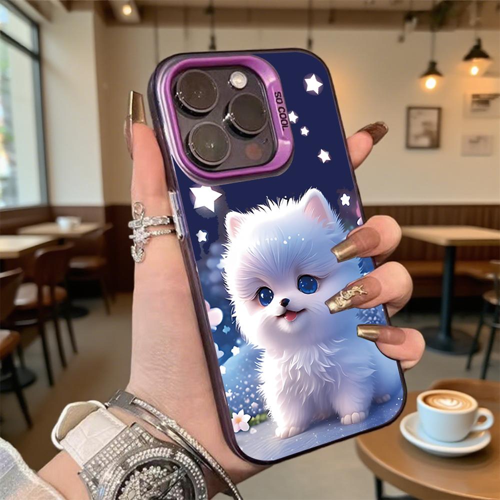White Puppy Under Stars Hard Phone Case for Iphone 16 15 14 13 12 11 Pro Max Mini Shockproof Anti-Scratch Protective Cover