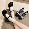 French Retro Shallow Mouth Mary Jane Shoes Women's Spring 2025 New Thick Heel Single Shoes One-word Buckle Belt Small Leather Shoes Tide