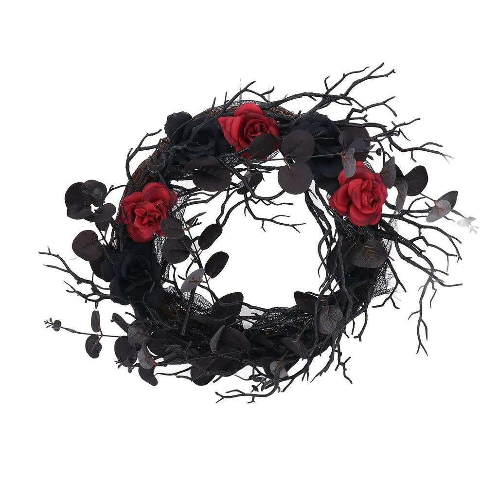 Halloween Wreath Dead Black ABS Artificial Branches Design with Red Flower Door Wreath Garland for Decoration