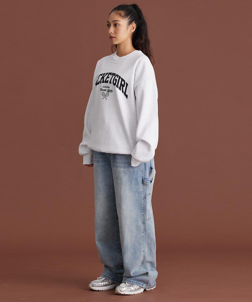 CREAM SODA LAB Racket Girl Light Gray Black Sweatshirt
