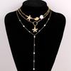 3Pcs/Set Shell Starfish Conch Pendant Necklace for Women Vintage Gold Color Imitation Pearl Necklaces Summer Multilayer Jewelry