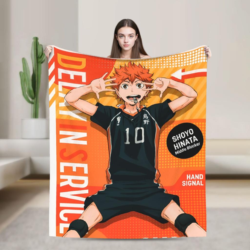 Haikyuu Japanese Anime Flannel Blankets Hinata Shoyo Customized Throw Blanket for Sofa Bedding Lounge 125*100cm Quilt,