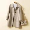 Women Single Breasted Pea Coat Mid Length Wool Blend Trench Coat Notch Lapel