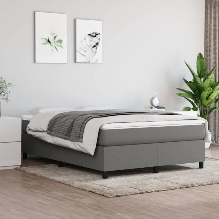 3144424 vidaXL Lit à sommier tapissier avec matelas Gris foncé 140x200cm Tissu