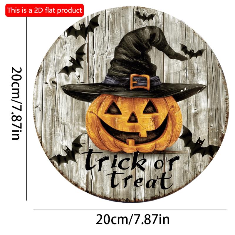 2d Flat 20*20cm, Halloween Home Decoration, Halloween Wizard Pumpkin "Trick or Treat", Wooden Circular Creative Decoration Logo, for Home, Kitchen