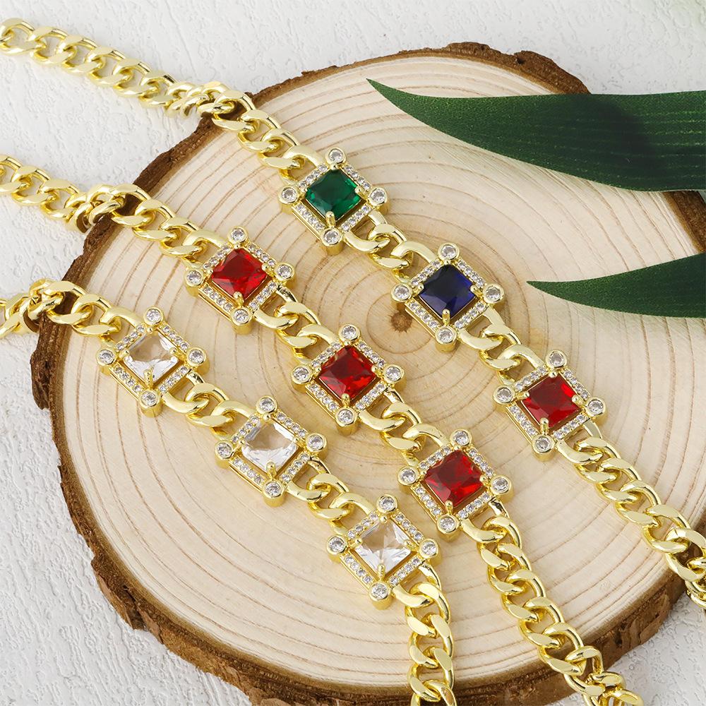 New Creative Geometric Square Colored Zirconium Bracelet, Elegant and Light Luxury Bracelet