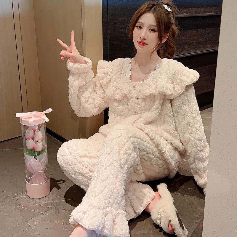 Dolce Manica Lunga Vento Pigro Un Set Loungewear Può Essere Indossato All'Esterno Inverno Celebrità Online Nuovo Stile Alla Moda Pigiama Femminile