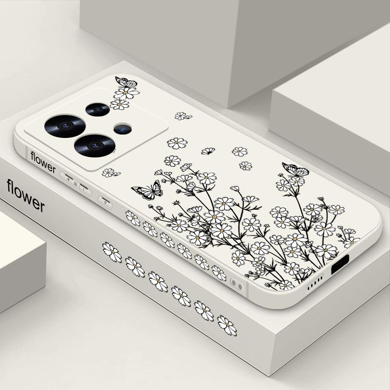 Flower Butterfly Print Myk Slim Case For Xiaomi 13T Poco X6 F6 X5 Redmi Note 13 12 11 Pro 10 Lens Beskyttelse Støtsikker Silikon lanyard telefondeksel