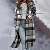 Women's Fashionable Oversized Long-Sleeve Collared Plaid Trench Coat With Patch Pockets