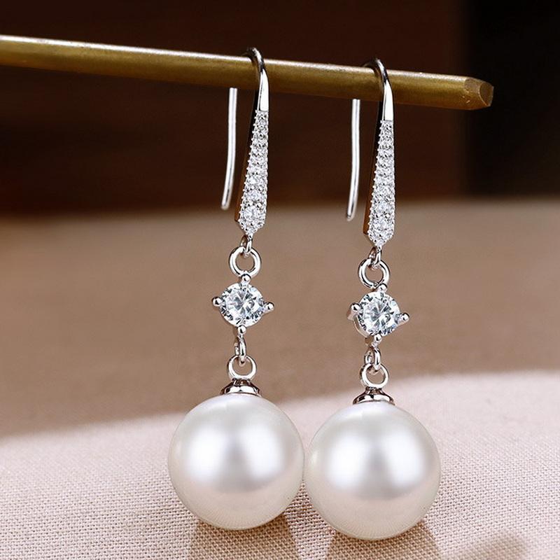 Koreanische Luxus Zirkon Perlen Hängeohrringe für Damen Temperament Lange Tropfenohrringe Braut Verlobung Hochzeit Party Schmuck Geschenk