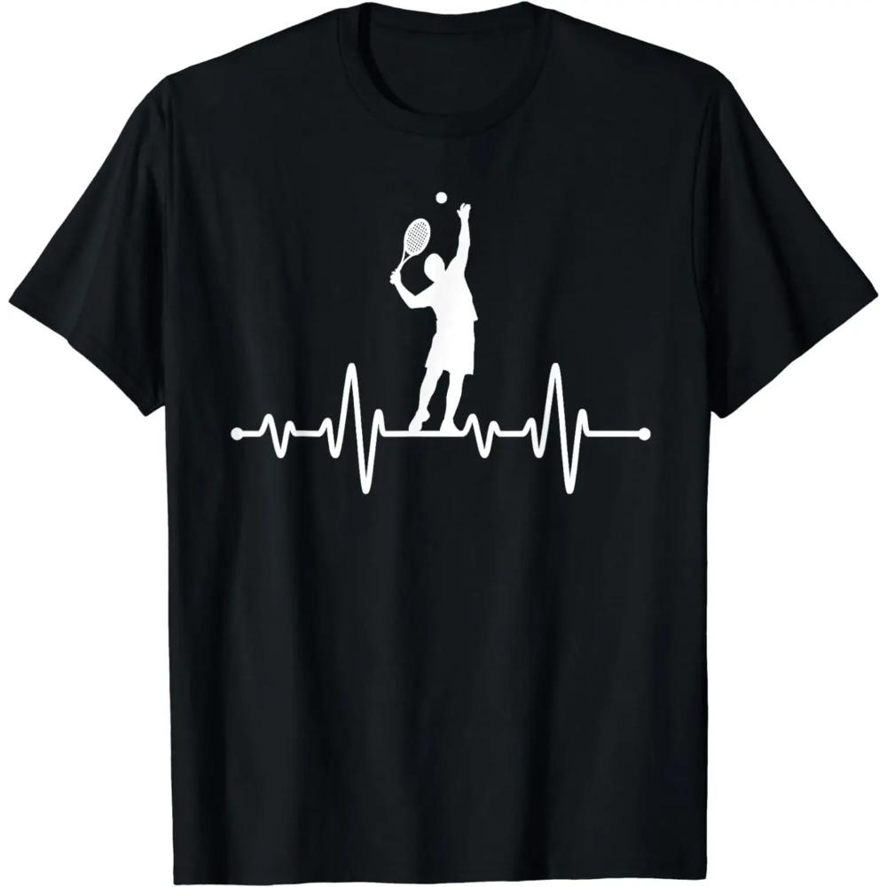 Tennis Player Heartbeat T Shirt Gift Fitness T Shirts Popular Cotton Men's Tops T Shirt Fitness