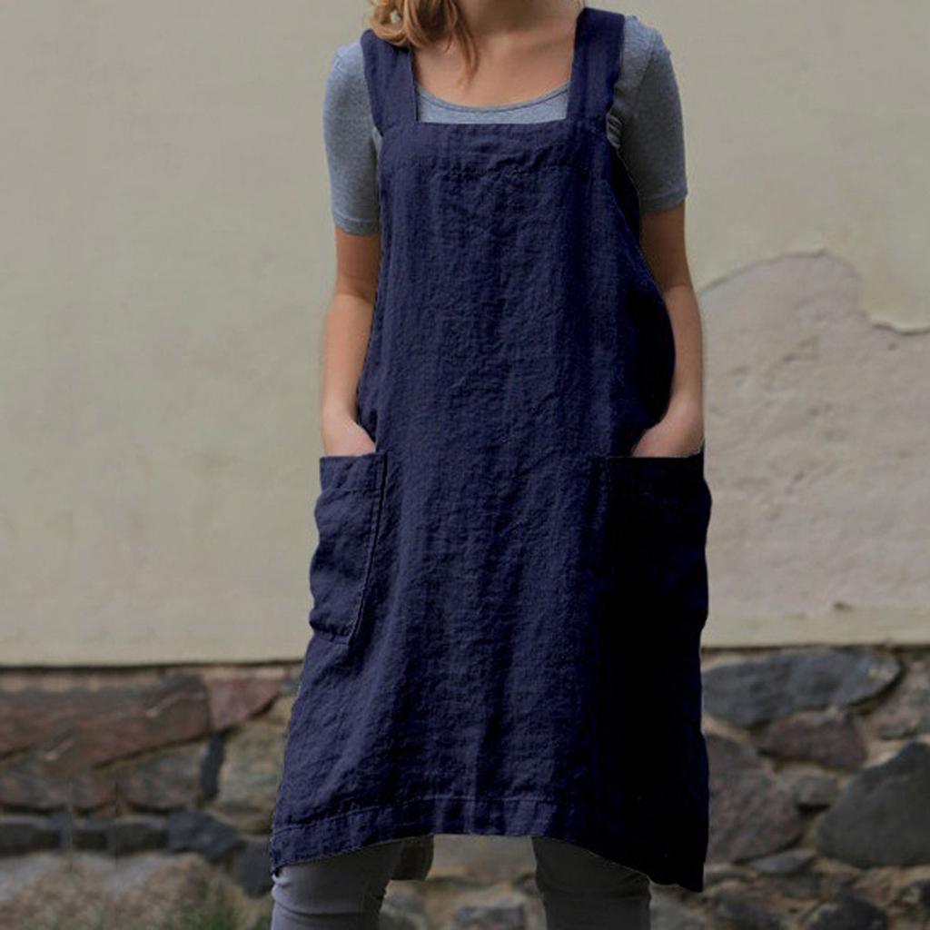 Apron For Baking Cooking And Gardening Cross Back Linen Women With 2 Pockets