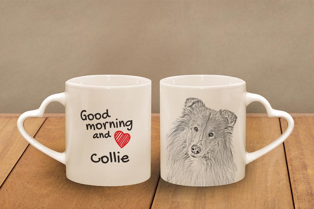 Collie Rough, Long-Haired Collie - Cup with a Dog, Adorable Cup with a Heart-shaped Handle, Universal Gift from the Art-Dog Brand