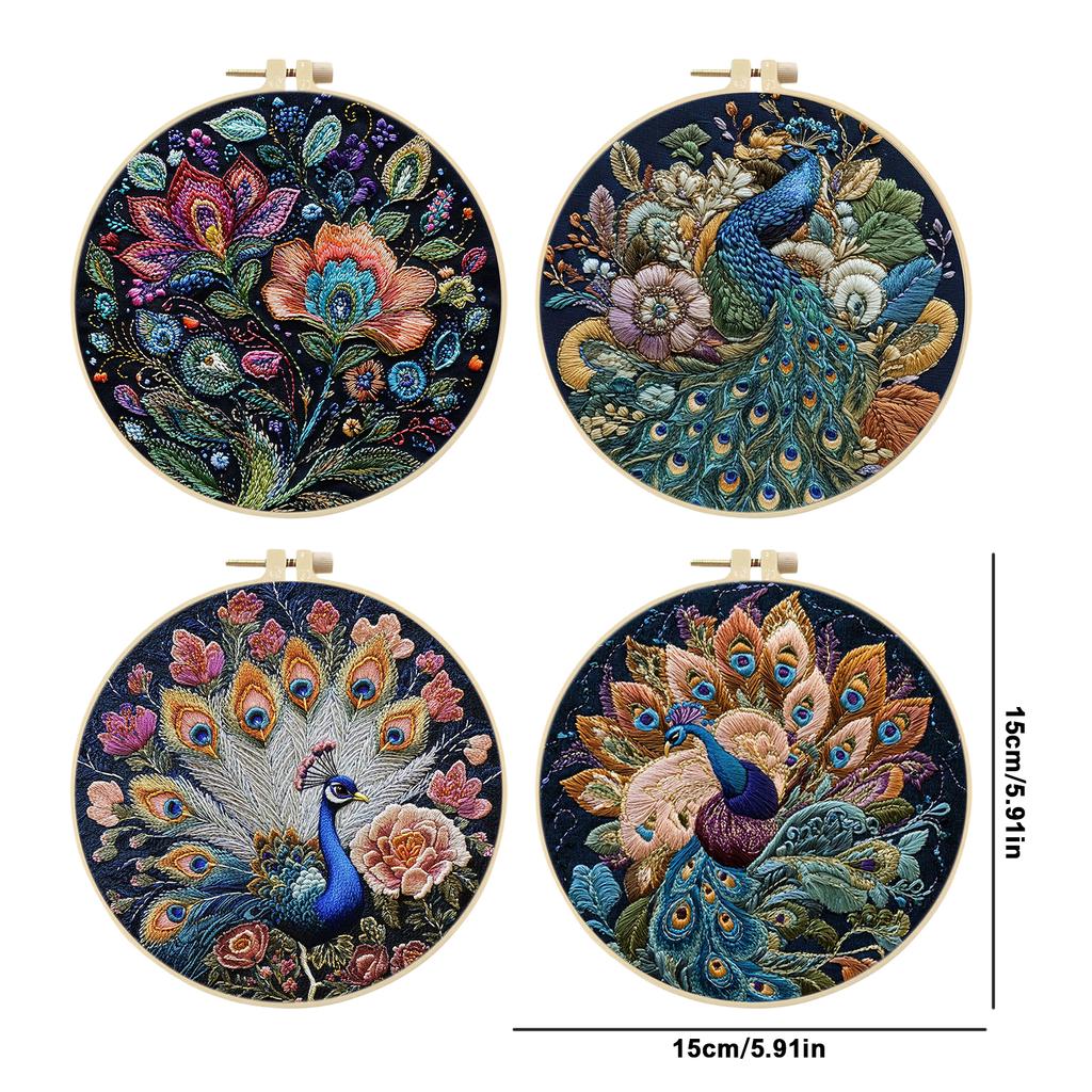 4 Pack Stamped Cross Stitch Kits with Embroidery Hoop Needles Threads Instruction Embroidery Kit Cross Stitch Set for Beginners