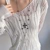 Y2K Silver Color Cross Pendant Necklaces for Women Sweet Cool Metal Double Layer Beaded Rivet Long Tassel Necklaces Jewelry