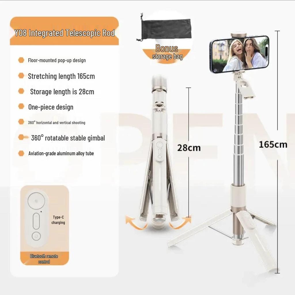 Y08 Integrated Auto-Pop-Up Selfie Stick & Tripod Holder
