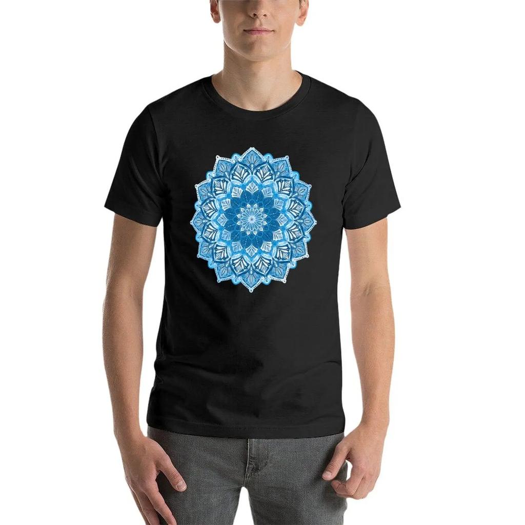 Boho Mandala In Monochrome Blue and White T-Shirt Graphic T Shirts Designer Shirts Basketball Graphic Tees Mens T Shirts